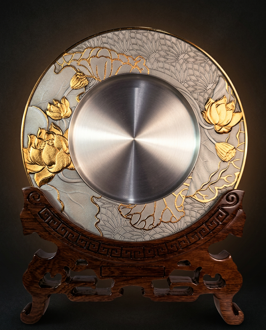 Đĩa biểu trưng pewter mạ vàng